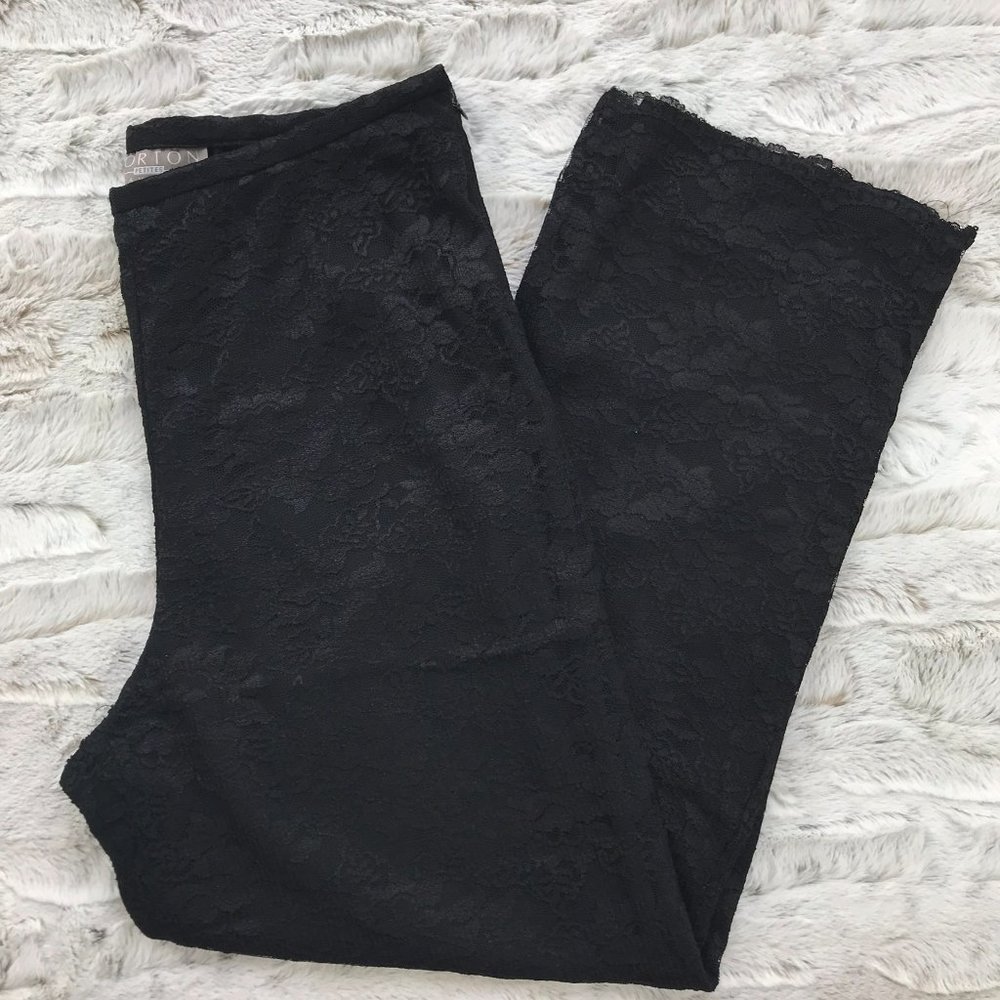 [Norton McNaughton] Black Floral Lace Pants Size 14P Womens Bottom Petite Dressy